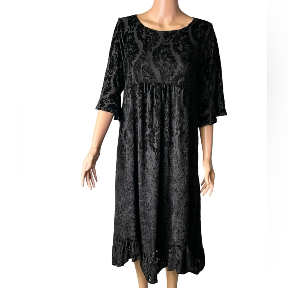 UNCLE FRANK black whimsical witchy velvet knit dress flutter sleeve NWT